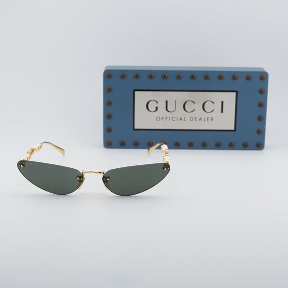 Gucci GG1920S 001 Cat Eye Sunglasses - Shiny Gold with White Pearl/Grey main image 3